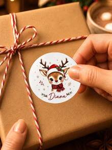 8/20/40pcs Customized Reindeer Name Stickers, Christmas Gift Box Use, Customized Round Christmas Gift Stickers Labels, Personalized Holiday Gift Labels, Personalized Cartoon Name Stickers, Christmas Gifts - Multicolor - View 5