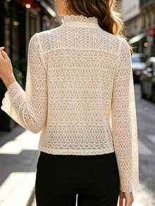 Vuslat Women's Autumn Hollow Out Elegant Small Stand Collar Flare Sleeve Long Sleeve Blouse, Suitable For Commute, Daily Wear, Back To School, Party, Tea Party, Christmas - Apricot - View 2