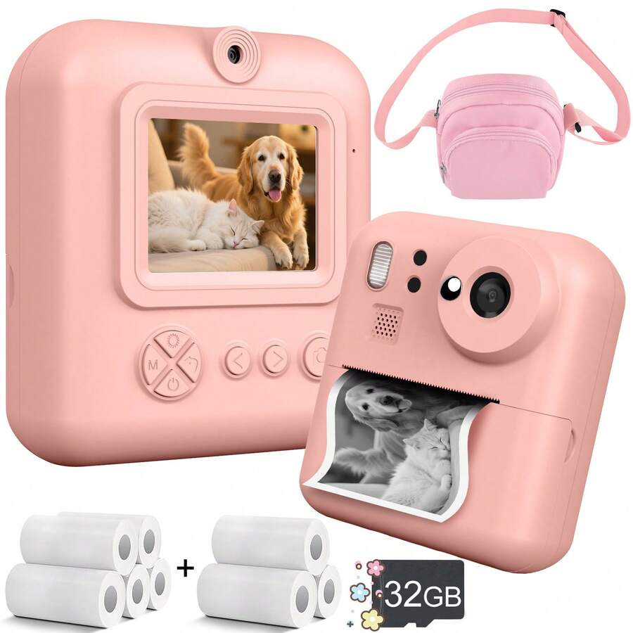 Instant Print Camera, 48MP 1080P HD Point-And-Shoot Camera With Flash, Built-In 5 Games, Filters And Music Digital Camera, Dual Lens Instant Print Digital Camera, Selfie Digital Camera With Printing Paper, Graduation Gift, Birthday Gift And Holiday Gift
