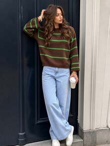PEONY Women's Casual Elegant Relaxed Lazy Style Crew Neck Cable Knit Pullover Sweater - Multicolor - View 8
