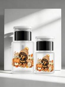 Hello Autumn 秋季臘腸狗與南瓜圖案透明PET可補充旅行瓶，附便攜泵頭卸妝液分裝瓶，適用於卸甲水、化妝水與卸妝液，圓頂設計，可重複使用，旅行必備，萬聖節禮物 - 彩色 - 查看 6
