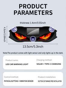 Solar Powered Car Eye Light, Wireless Cool LED Atmosphere Light, Suction Cup USB Charging, Car Decor Light, Dynamic Rear Windshield Warning Breathing Light, Suitable For SUV, Truck, Van, RV - A - View 8