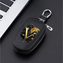A-Z Letter Fashionable PU Black Car Keychain Protective Case With Zipper And Keychain, Car Keybox, Car Keychain, Men's Gift, Valentine's Day Gift, Per - Multicolor - View 19