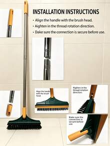 Bathroom Floor Brush (3-In-1 Floor Gap Brush) - Cleaning Tool For Bathroom, Toilet, School And Gym. Combines Floor Squeegee And Magic Broom Functions, Suitable For Home Kitchen, Living Room Tiles, Stone And Wooden Floors. Features Corner Cleaning, Stain Removal And Squeegee Functions; Non-Slip And Durable Design, Equipped With Rotatable And Detachable Brush Head. - A - View 4