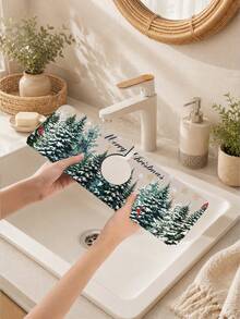 1pc Sink Faucet Absorbent Mat, Christmas Cedar Pattern, Drainage Mat, Suitable For Kitchen, Bathroom Sink, Countertop, Drainage Mat, Diatomaceous Earth Material, Trimmable, Quick-Dry Mat - Multicolor - View 9