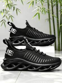 1 Pair Solid Color Casual Sports Skate Shoes Blade Mesh Sneakers Lightweight Breathable Comfortable Shock Absorbing Soft Bounce Versatile - Black - View 7