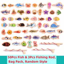 Wooden Children's Ocean Fishing Toy, Baby Early Education Puzzle Cartoon Fun Magnetic Marine Biology Cognitive Simulation Fishing Set (15 Bags Of Small Fish Randomly Assigned) - Multicolor - View 10