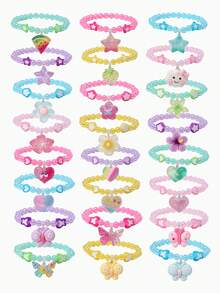 24Pcs Kids Beaded Bracelet Set, Ideal For Daily Wear, Holiday & Party, Birthday Gifts For Girls - Multicolor - View 2