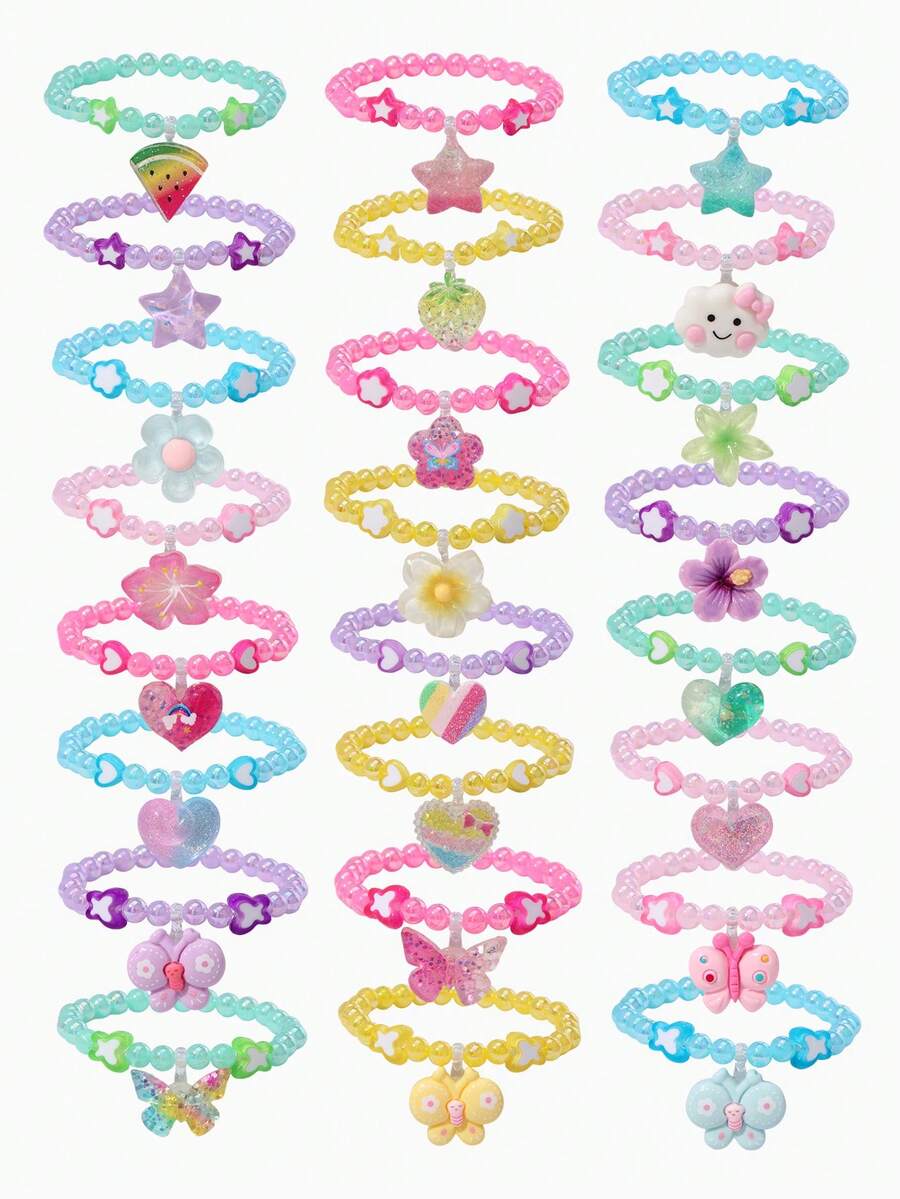 24Pcs Kids Beaded Bracelet Set, Ideal For Daily Wear, Holiday & Party, Birthday Gifts For Girls