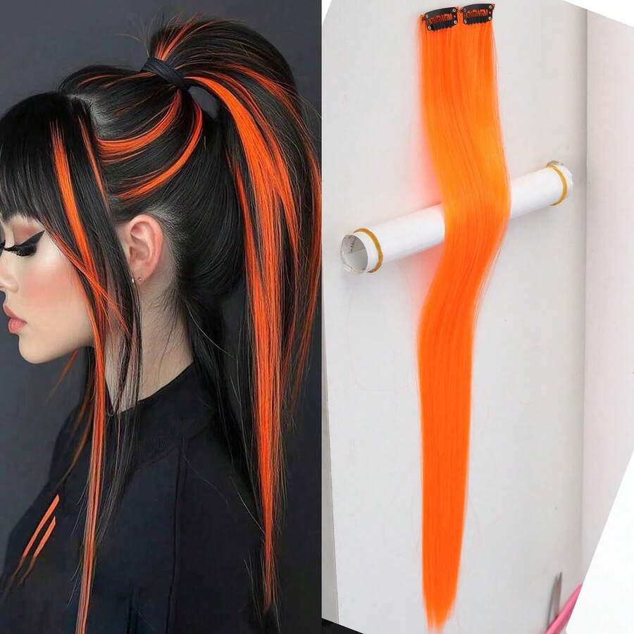 1pc Colorful Highlight Hair Extension Piece For Women, Ear-Loop Design, Long Straight Feather Hair Extensions, Thin Seamless Clip-In Hair Piece - Black - View 1