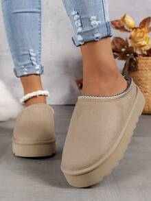 Women's Versatile Casual Comfortable Warm Indoor House Slippers With Closed Toe, Autumn/Winter - Beige - View 9