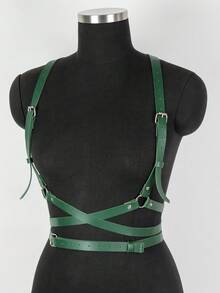 1 PC Medieval Fantasy Green PU Leather Harness Belt, Adjustable Ranger Warrior Costume Accessory For Renaissance Fair, LARP, Cosplay & Halloween - Decorative Belt - View 4
