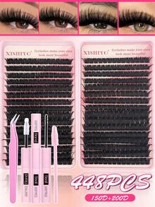 640/448 Clusters D Curl Single Cluster False Eyelashes - Large Capacity Extension Set, Beginner Friendly, Create Soft Natural, Lively Lightweight DIY Eye Makeup; Long Lasting, Includes Adhesive & Fixing Liquid, Tweezers, Lash Brush & Portable Lash Storage Case - Pink - View 11