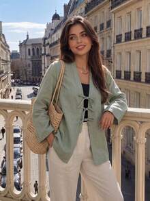 Women's Elegant Casual Bow Jacket Shirt, Suitable For All Seasons - Mint Green - View 8