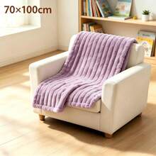 1pc Luxury Double-Sided Faux Rabbit Fur Blanket - Comfortable Striped Flannel, Medium Thickness, All-Season Use, Soft And Warm, Suitable For Napping, Office, Camping, Sofa - Multi-Functional Polyester Bed Cover, Christmas Gift - Purple - View 14