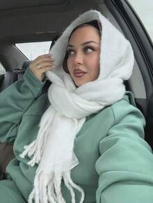 1pc Women's Elegant Tassel Scarf - Comfortable, Windproof, Warm, Suitable For Autumn/Winter | Ideal Holiday Gift - White - View 3
