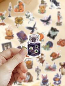 50pcs Halloween Little Witch Stickers, Decorative Decals For Phone Case, Refrigerator, Planner, Diary, Guitar, Scrapbook, Notebook, Luggage, Helmet, Skateboard, Laptop, Self-Adhesive - Little Witch Halloween - View 6