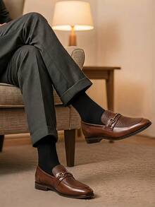 Mocasines de piel para Hombre con Textura Trenzada y Herraje Metálico - Caqui - Ver 1