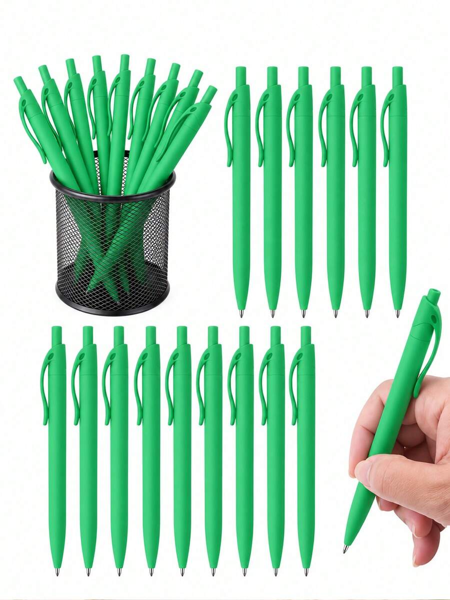 12pcs Green Retractable Ballpoint Pens; 1mm Soft Rubber Tip, Suitable For Journaling And Bible Study, Smooth Writing Large Capacity Stationery, Perfect Teacher Gift And Children Gift; Spray Glue Pen Plastic Ballpoint Pen, Easy-To-Use Button Design; Minimalist Style; Retractable And Portable; Comfortable Grip; Smooth Writing; Perfect For Back To School Season; Suitable For School And Office Bulk Purchase - Green - View 1