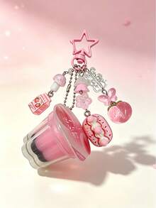 1pc Realistic Resin Pudding With Removable Lid Keychain, Jelly Squeeze Toy, Sweet Cake Star-Shaped Phone Charm Bag Pendant - Multicolor - View 2