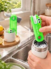 2pcs 3-In-1 Cup Lid Cleaning Brush - Multi-Functional Brush, Suitable For Insulated Cup Lids, Water Bottle Lids And Cups, Detachable Mini Brush, Can Clean Hard-To-Reach Areas (Cute Cartoon Design) - View 2