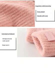 1 Pair Thick Ribbed Knit Touchscreen Gloves, Unisex Minimalist Leather Label Woolen Gloves, Autumn/Winter Outdoor Cycling Commuting Thick Warm Wrist Protection Finger-Separated Gloves - A - View 5