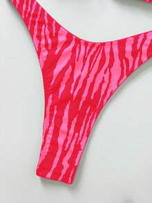 Women's Basic Striped Print Swimsuit, Suitable For Various Occasions From Pool To Beach In Summer, Daily Mini Triangle Bikini Beach Outfit Vacation - Hot Pink - View 6