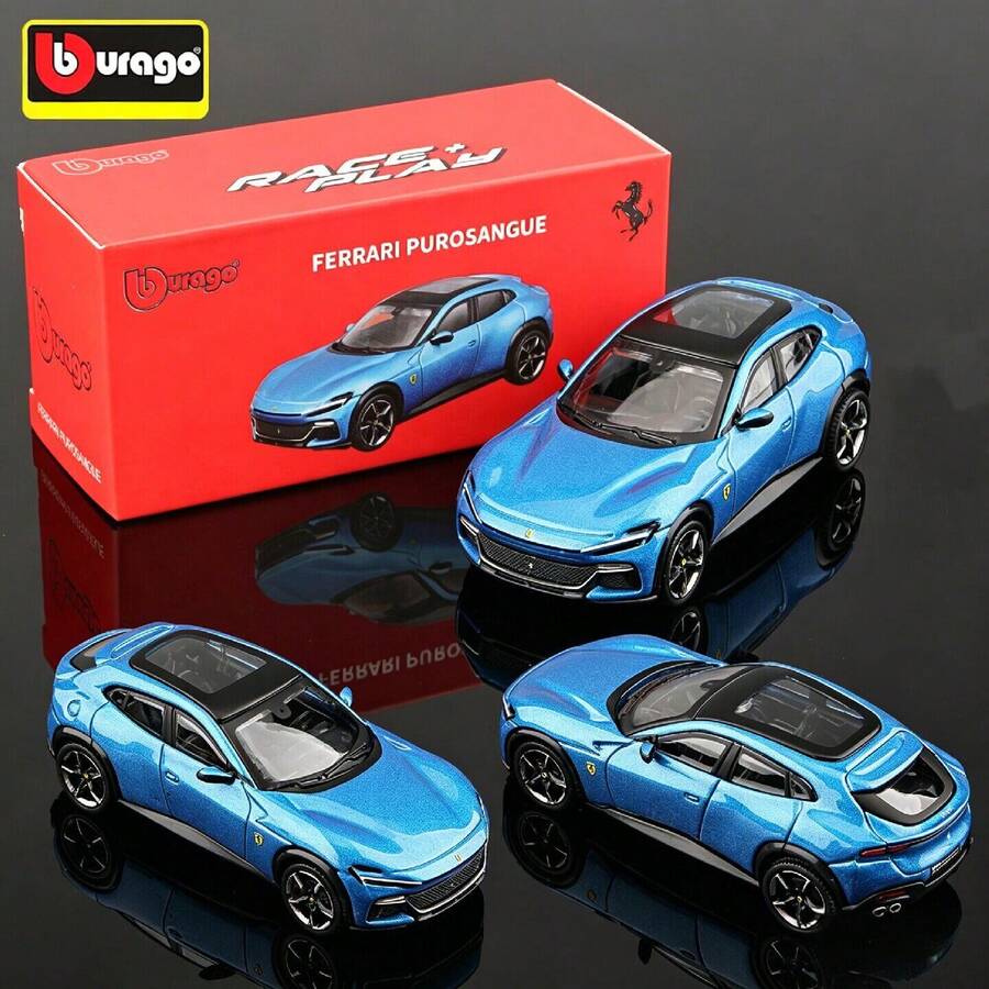 Burago 1:64 比例合金壓鑄車模，法拉利 Purosangue-藍色，創意口袋車模型玩具、人偶與禮品 - Purosangue-藍色 - 查看 1