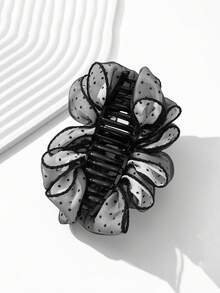 1pc Women's Mesh Satin Double Layer Polka Dot Leopard Print Elegant Bow Hair Claw Hair Accessory, Versatile For Daily/Date/Commute - Multicolor - View 7