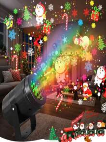 1 buah Lampu Proyektor Natal, Proyektor Pola Natal LED, 16 Pola - Permen, Santa, Rusa Kutub, Pohon Natal; Lampu Malam Berputar Dinamis untuk Dekorasi Natal; Ditenagai USB; Ideal untuk Rumah, Pesta, Natal, Musim Dingin, dan Dekorasi Ruangan. - Casing hitam - View 4