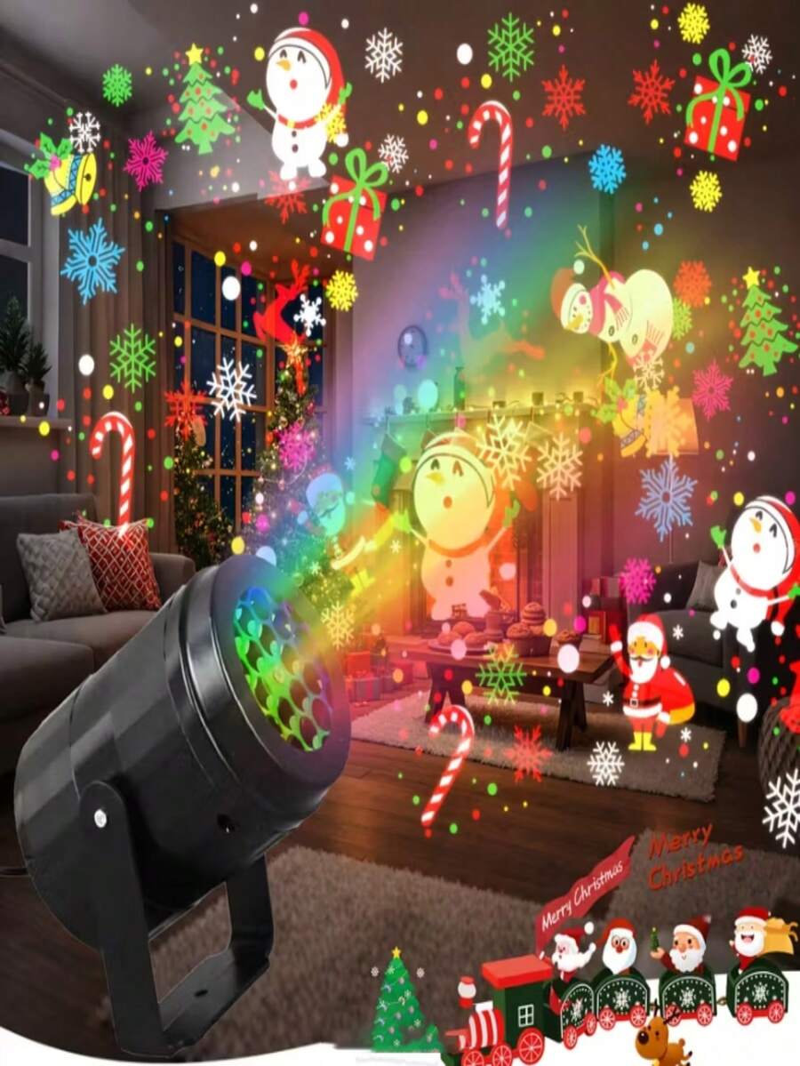 1pc Christmas Projector Light, LED Christmas Pattern Projector, 16 Patterns-Candy, Santa, Reindeer, Christmas Tree; Dynamic Rotating Night Light For Christmas Decorations; USB-Powered; Ideal For Home, Parties, Christmas, Winter, And Room Decor. - Black Casing - View 1