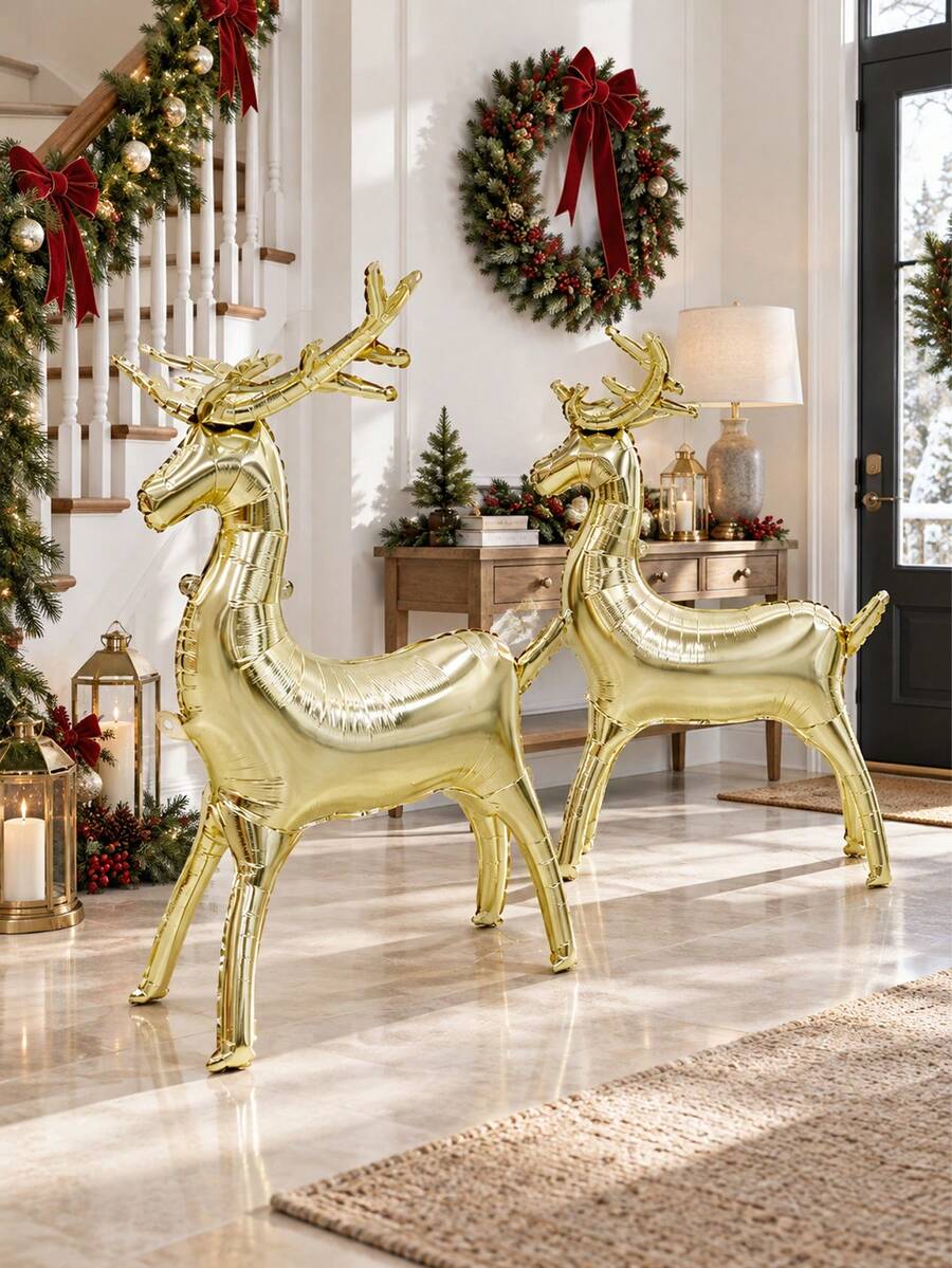 1pc Standing Platinum Large Deer Balloon, Suitable For Christmas, Winter Party, Indoor/Outdoor Holiday Decor & Home Decoration, Deer/Reindeer Theme Party, Photo Props - Multicolor - View 1