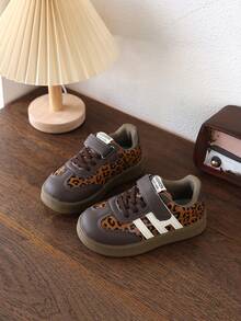 Fashion Leopard Print Patchwork Kids' Sports Shoes, Non-Slip Soft Sole, Hook And Loop Closure, Boys' And Girls' School Shoes, Comfortable Daily Walking And Training Shoes - Brown - View 8