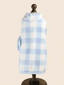 1PC Pet Home Wear 2026 New Arrival Small Dog Puppy Cat Cute Pattern Design Warm Fleece Blue & White Plaid Bath Towel - Multicolor - View 6