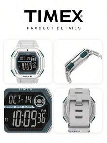 Men's TIMEX Digital Sports Watch Off-White Resin Strap Square Display Shock Resistant 100M Water Resistant Chronograph Alarm Outdoor Watch - White - View 6
