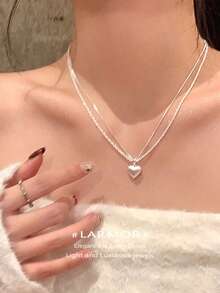 1件鏤空編織項鍊，休閒女性母親節禮物，精緻日常佩戴女性珠寶 - 雙層立體桃心項鍊 - 查看 2