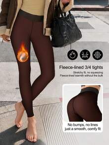 Women's 9/10 Length Faux Skin-Tone Thermal Leggings, Soft & Skin-Friendly, Shaping & Tummy Control, Suitable For Daily Commute And Office Comfortable Wear - Chocolate Brown - View 9
