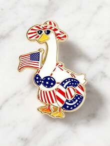 Vacation Style Striped Swimsuit Goose Brooch, Casual Beach Fashion Glasses Swim Ring Design, Versatile Lapel Accessory For Coat, Scarf, Backpack, Summer Fun Gift Item - Multicolor - View 9