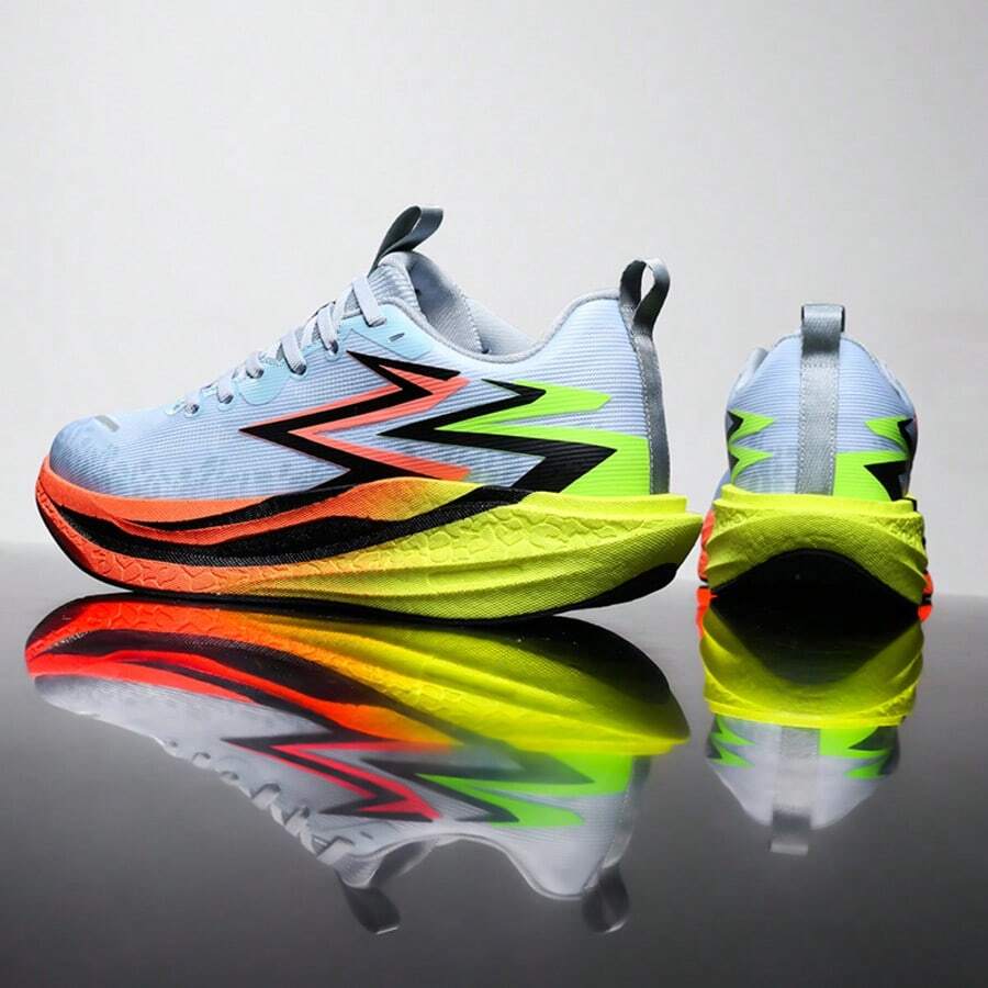 Unisex Mesh Running Shoes, Lightweight Carbon Plate Racing Shoes With Shock Absorption And Anti-Slip, Fitness Training Shoes - Grey - View 1