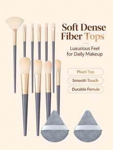12pcs Full Set Makeup Brush Set, Foundation Brush, Blush Brush, Contour Brush, Powder Brush, Eyeshadow Brush, Highlighter Brush, With Triangle Powder Puff, Professional Makeup Tool Set - Dusty Blue - View 5
