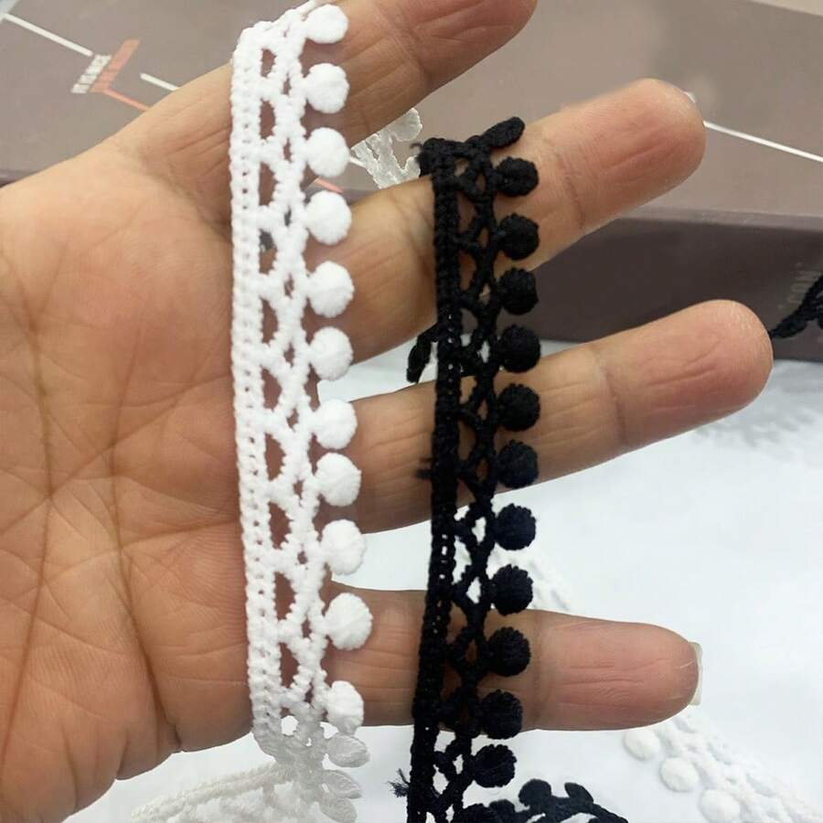 2/5/10Yard 1.8cm Black White Hollow Water Soluble Lace Trim, Polyester Lace Ribbon For Dress Sewing DIY Clothing Decoration - Polka Dot Ribbon With Tassels - View 1