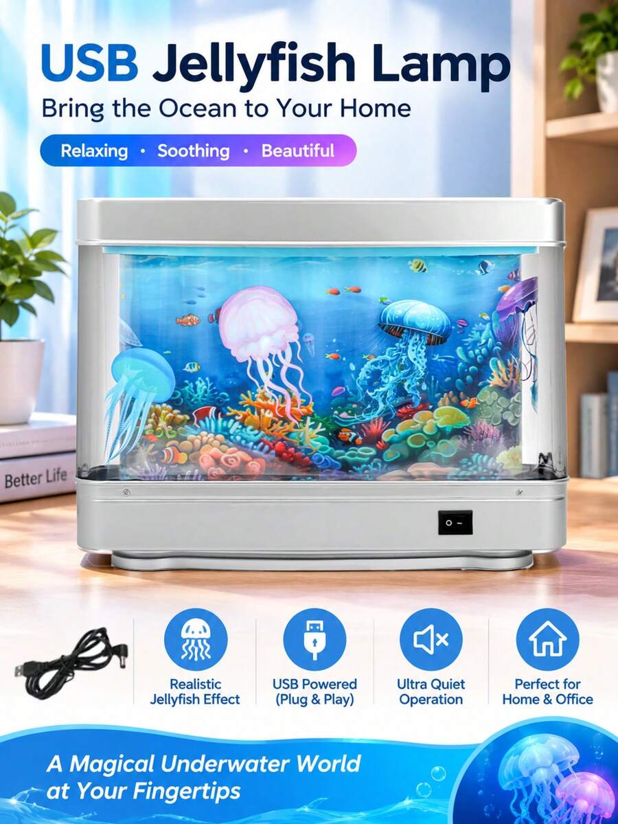 Aquarium Night Light ,With Moving Fish, LED Dynamic Aquarium Lamp, USB Powered Fish Tank Light, Desktop Decoration Lights For Living Room, Bedroom, Office, Realistic Underwater Ambiance, Button-Controlled Lighting Effects, Home, Office Decor Light