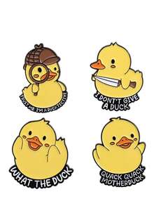 1pc/4pcs Cute Yellow Duck Cartoon Brooch, Fun Animal Metal Badge, Fashion Lapel Pin, Jewelry Accessory - Multicolor - View 8