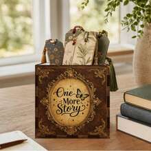 1pc Wooden Pen Holder, Vintage Printed Wood Craft, Retro Baroque Style, Butterfly & Quote Pattern Square Open-Top Shape, All Season For Study Desk Office Desktop Stationery Storage Organizer - Multicolor - View 1