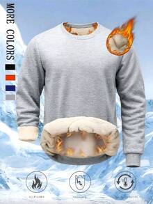 Men's Solid Color Crew Neck Sweatshirt, Minimalist Casual Outdoor Business Style - Light Grey - View 2