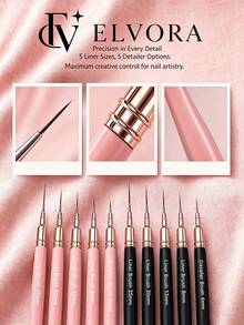 Nail Art Liner Brush Set, Ultra-Fine Detail Brushes, Pink & Black Dual-Color Handles, Suitable For Precise Lines, Stripes And Pattern Outlining, DIY Nail Design Tools, Home Manicure, Nail Styling And Daily Creative Makeup Use - Multicolor - View 2