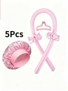 5/1pc Heatless Curling Headband Set, Includes: Heatless Curler, Satin Sleep Cap, Heatless Headband, Hair Scrunchie, Soft Sleep Cap, Comfortable And Flexible Styling Tools, Suitable For Women's Long Curly Hair Styling - Multicolor - View 9