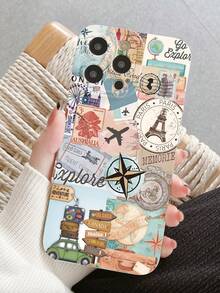 Fashion Travel Stamp Collage Shockproof Phone Case, Paris Eiffel Tower Compass Airplane Creative Soft Shell, Compatible With Apple 18 Pro Max/18 Pro/18/17 Pro Max/17 Pro/17/16 Pro Max/16 Pro/16/15 Pro Max/15 Pro/15 Plus/15/14 Pro Max/14 Plus/14/13 Pro Max/13 Pro/13 Mini/13/12 Pro Max/12 Pro/12 Mini/12/11/7/8, Back To School Gift, Travel Gift, Autumn/Winter Versatile, Unisex - Beige - View 4