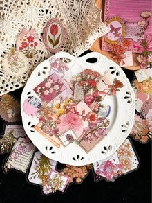 50pcs Floral Envelopes Stickers Foil Stamping Stickers Laptop Case Diary Notebook Fridge Decor DIY Transparent Doodle Stickers - A - View 5