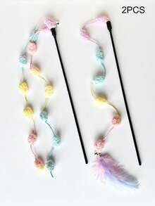 2pcs Cat Teaser Wand With Bell, Self-Entertainment Pet Toy - Multicolor - View 1